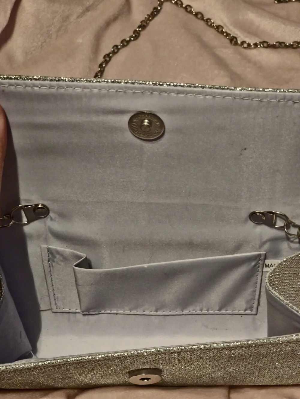 Silver Glitter Evening Clutch with Chain Strap
